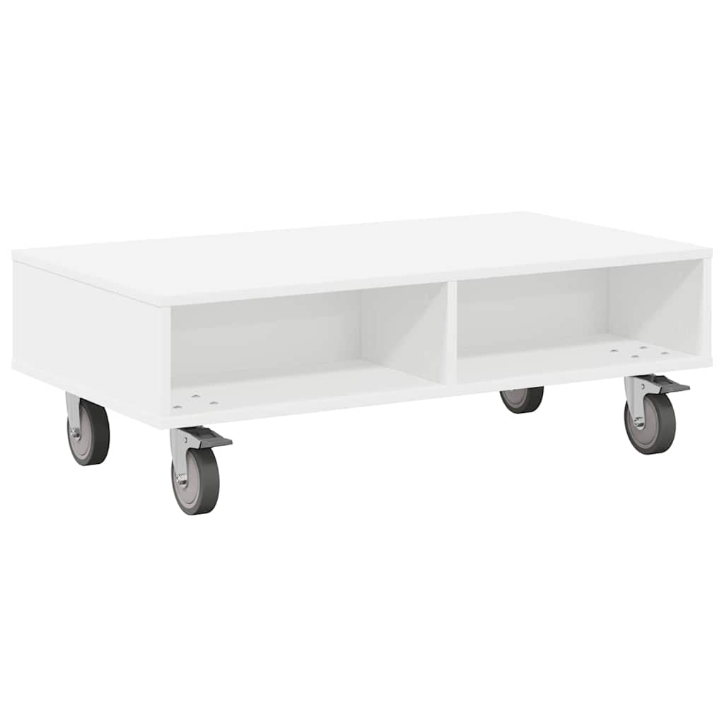Tavolino con Ruote Bianco 90 x 50 x 30 cm Legno multistrato