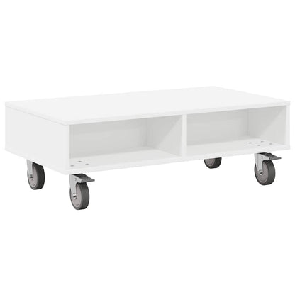 Tavolino con Ruote Bianco 90 x 50 x 30 cm Legno multistrato