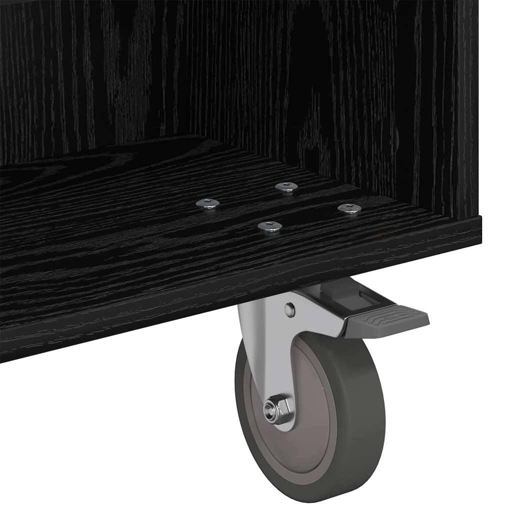 Tavolino con Ruote Rovere Nero 90 x 50 x 30 cm