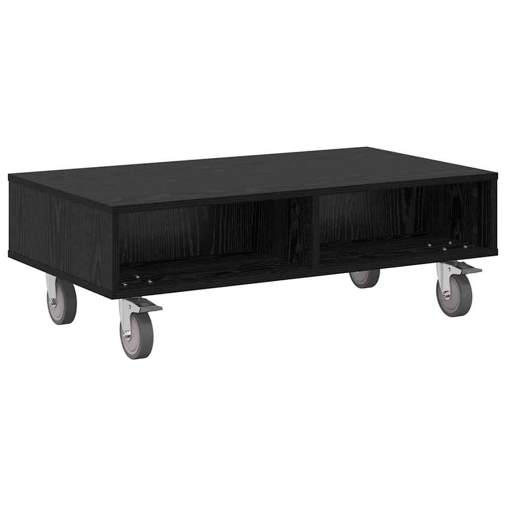 Tavolino con Ruote Rovere Nero 90 x 50 x 30 cm