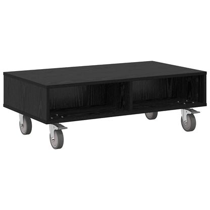 Tavolino con Ruote Rovere Nero 90 x 50 x 30 cm