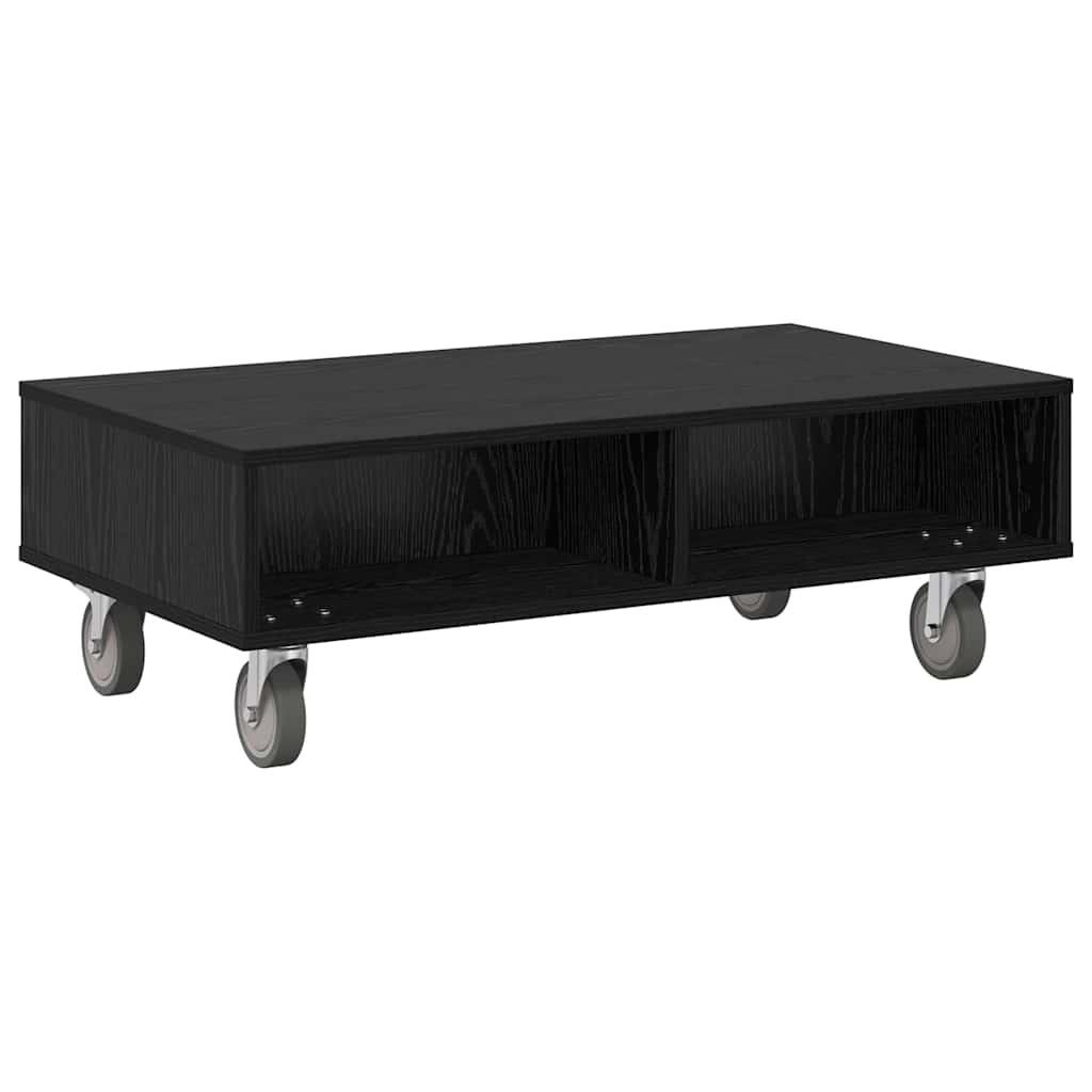 Tavolino con Ruote Rovere Nero 90 x 50 x 30 cm