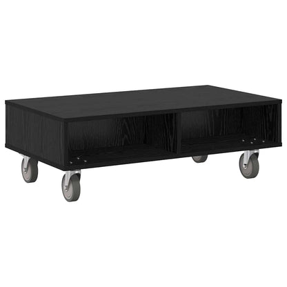 Tavolino con Ruote Rovere Nero 90 x 50 x 30 cm