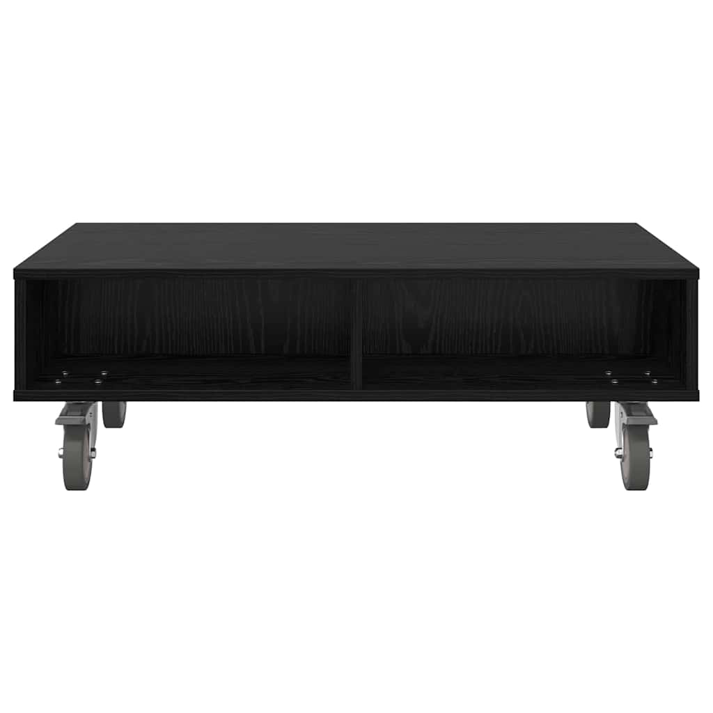 Tavolino con Ruote Rovere Nero 90 x 50 x 30 cm