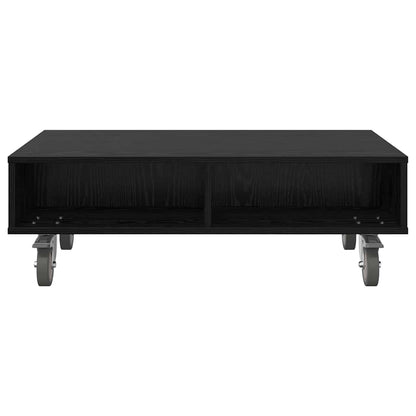 Tavolino con Ruote Rovere Nero 90 x 50 x 30 cm
