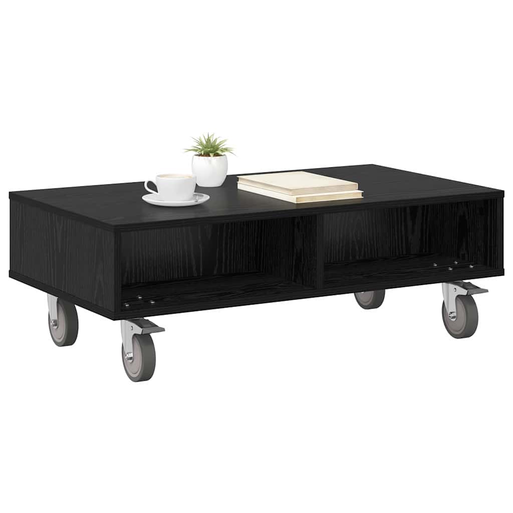 Tavolino con Ruote Rovere Nero 90 x 50 x 30 cm