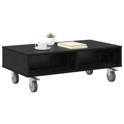 Tavolino con Ruote Rovere Nero 90 x 50 x 30 cm