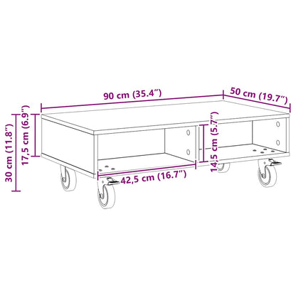 Tavolino con Ruote Rovere Sonoma 90 x 50 x 30 cm