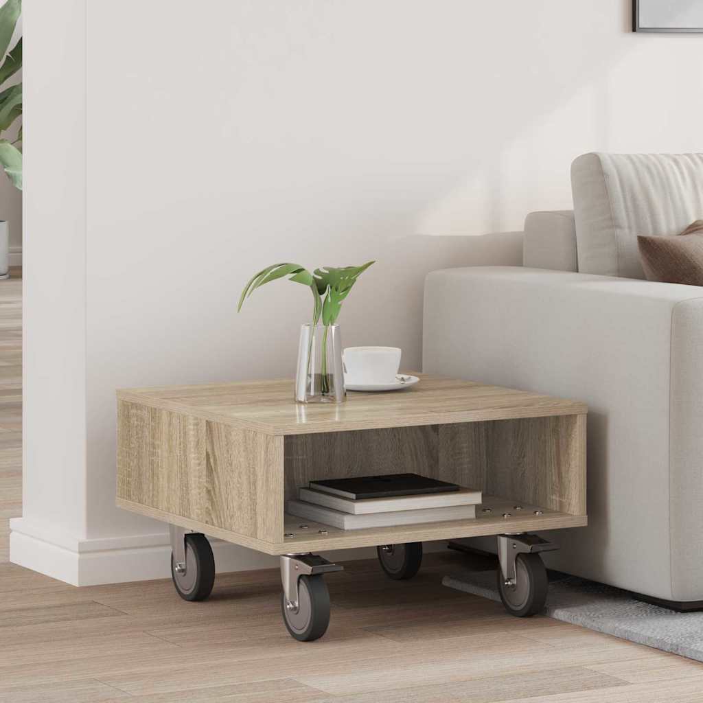 Tavolino con Ruote Rovere Sonoma 50 x 50 x 30 cm