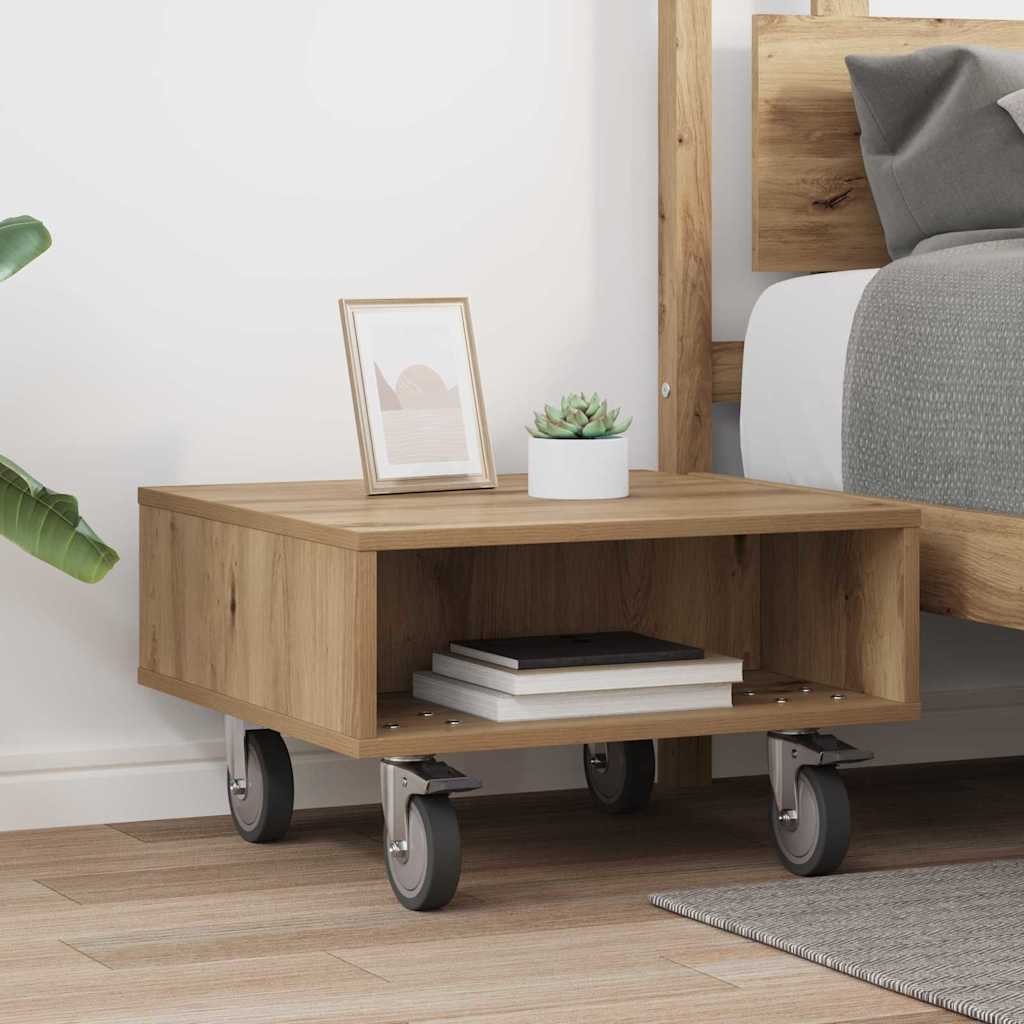 Tavolino con Ruote Rovere artigianale 50 x 50 x 30 cm