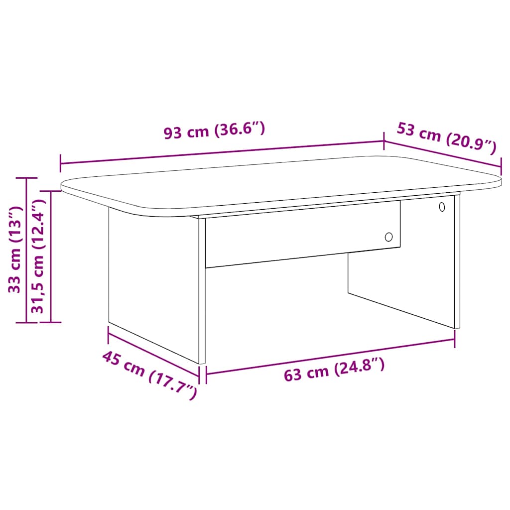 Tavolino da salotto Rovere Sonoma 93 x 53 x 33 cm | homemem39