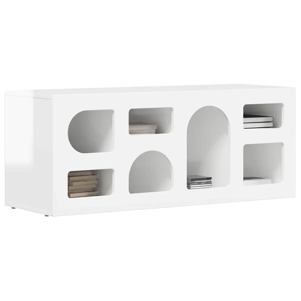 Mobile TV Bianco Lucido 100 x 35 x 40 cm Legno multistrato