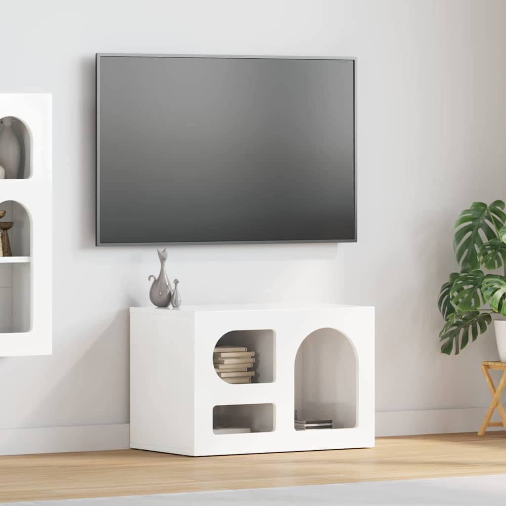 Mobile TV Bianco Lucido 60 x 35 x 40 cm Legno multistrato