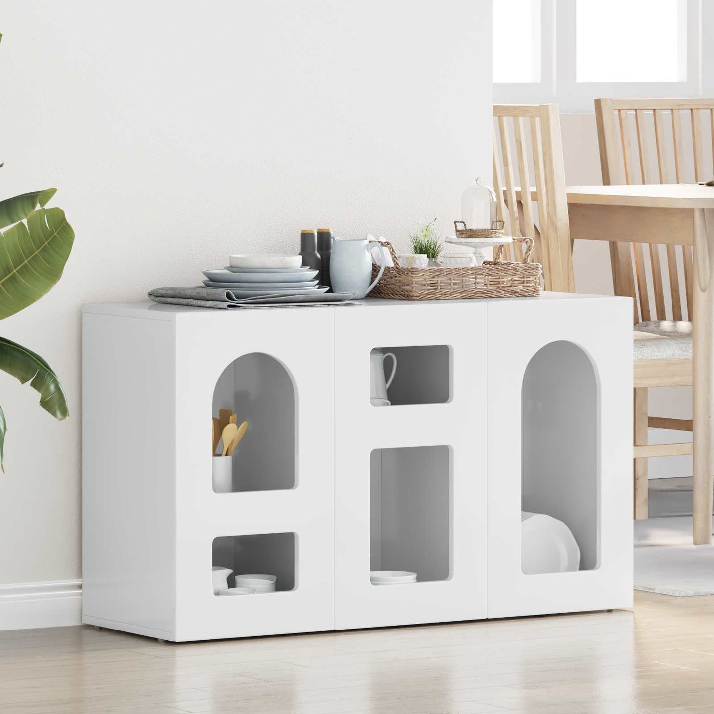 Credenza ELST Bianco Lucido 100 x 35 x 59 cm Legno multistrato