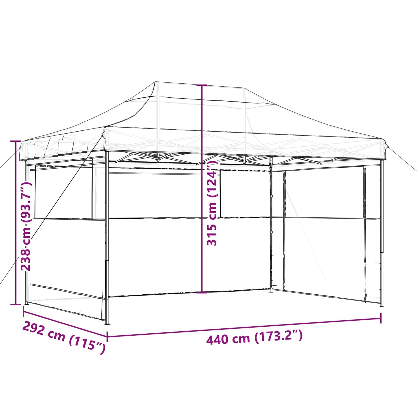 Tenda Party Nero 292 x 440 x 315 cm Tessuto Oxford