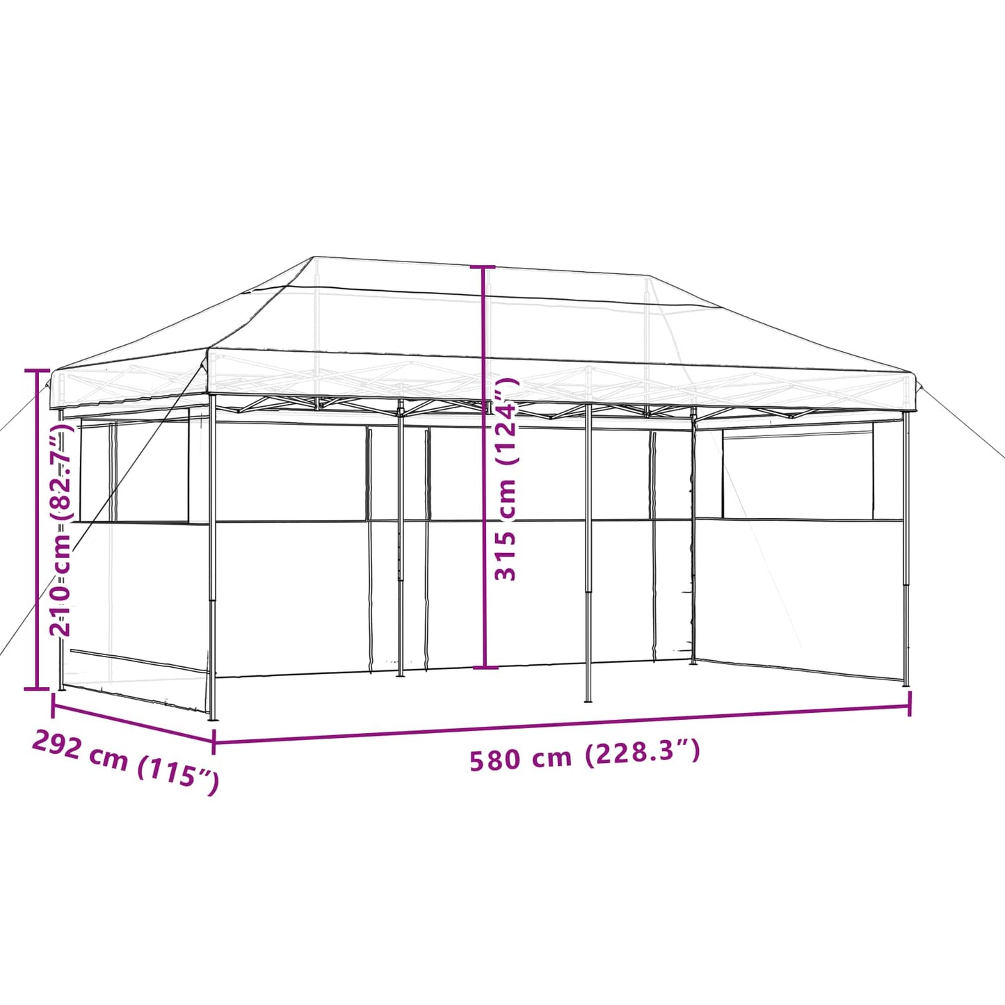 Tenda Party Nero 292 x 580 x 315 cm Tessuto Oxford