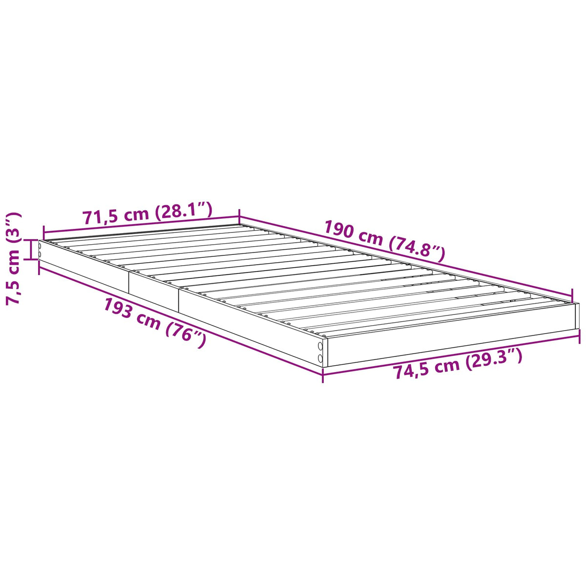 Struttura letto a terra Sonoma 75 x 190 cm Legno ingegnerizzato | homemem39