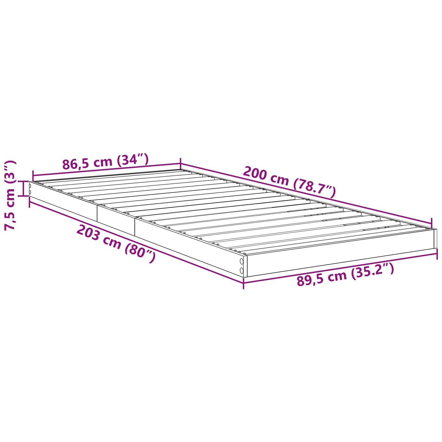Struttura letto a terra Grigio cemento 90 x 200 cm | homemem39