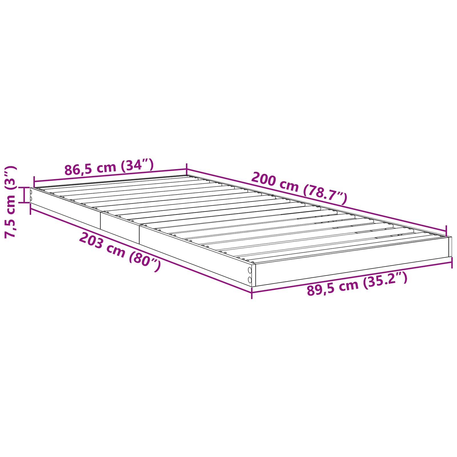 Struttura letto a terra Grigio cemento 90 x 200 cm | homemem39
