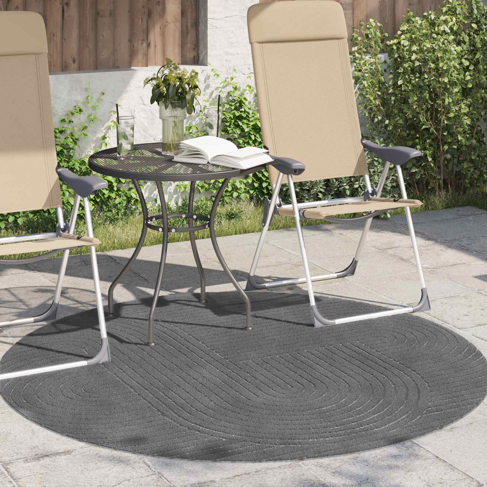 Tappeti per area Rotondo PALMERAS Antracite Ø 200 CM Poliestere | homemem39