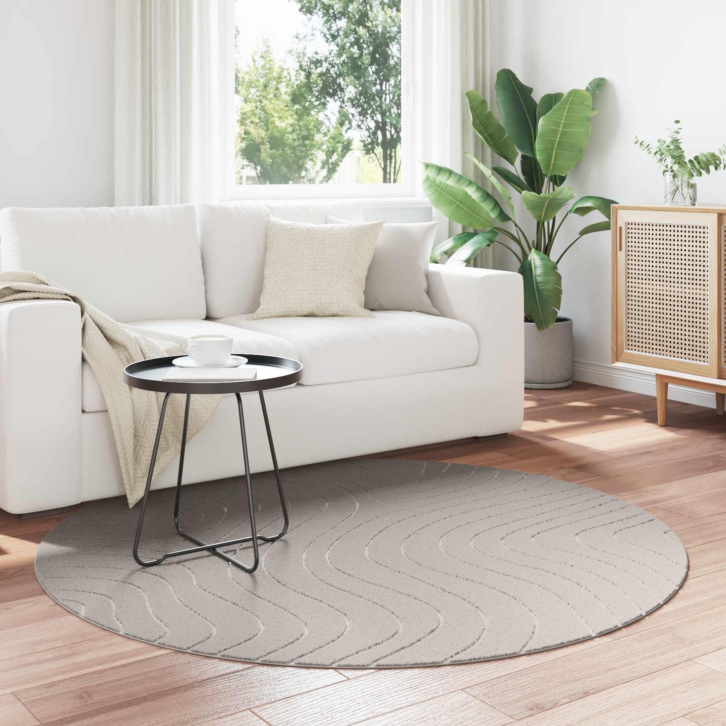 Tappeti per area Rotondo PALMERAS Crema Ø 160 CM Poliestere | homemem39