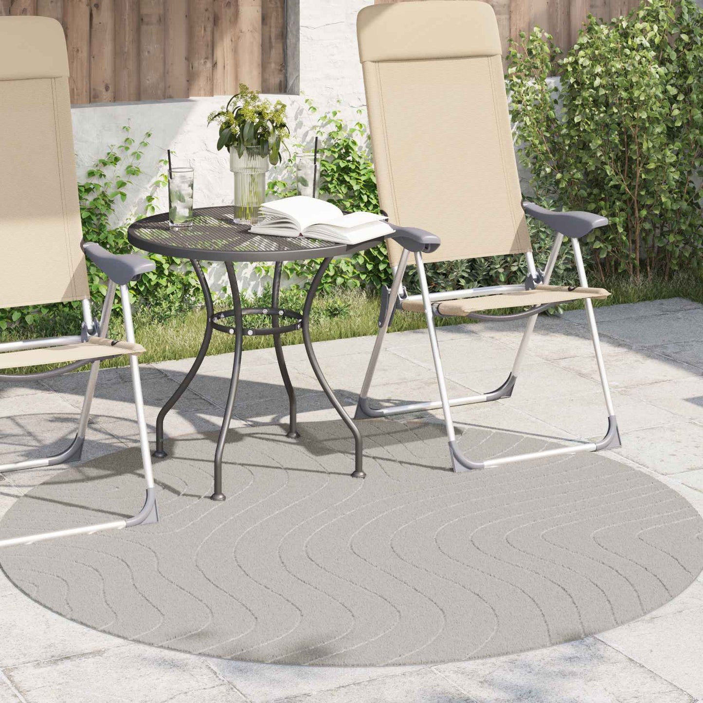 Tappeti per area Rotondo PALMERAS Crema Ø 200 CM Poliestere | homemem39