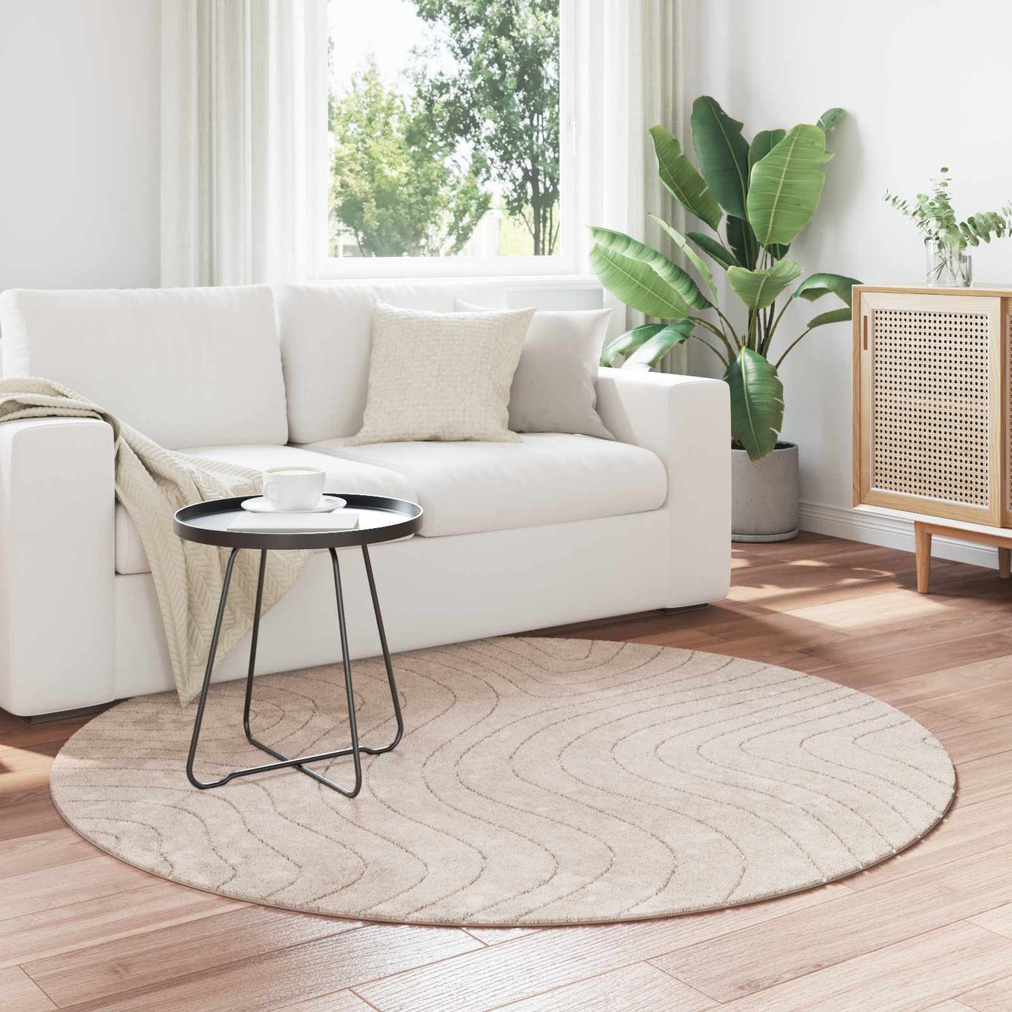 Tappeti per area Rotondo PALMERAS Beige Ø 120 CM Poliestere | homemem39