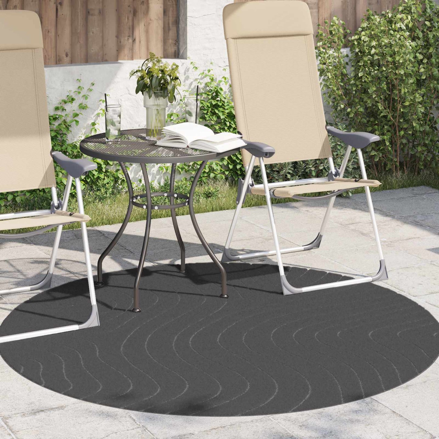 Tappeti per area Rotondo PALMERAS Antracite Ø 160 CM Poliestere | homemem39