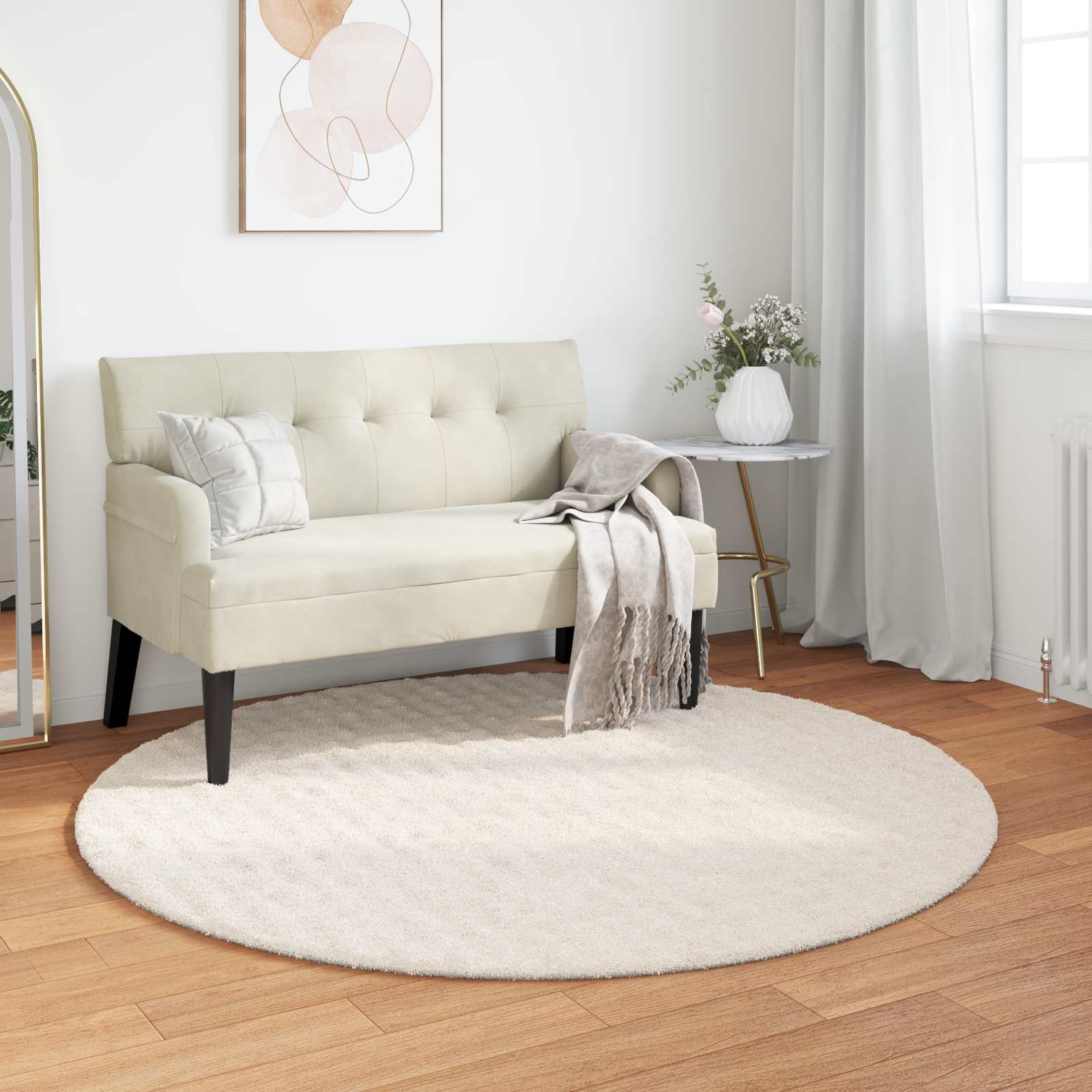 Tappeti per area Rotondo SIROLO Crema Ø 160 CM Poliestere | homemem39