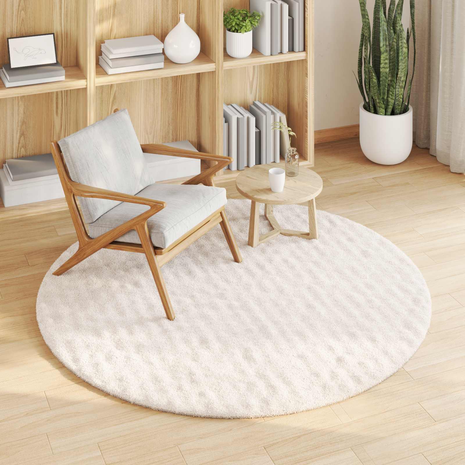 Tappeti per area Rotondo SIROLO Crema Ø 160 CM Poliestere | homemem39