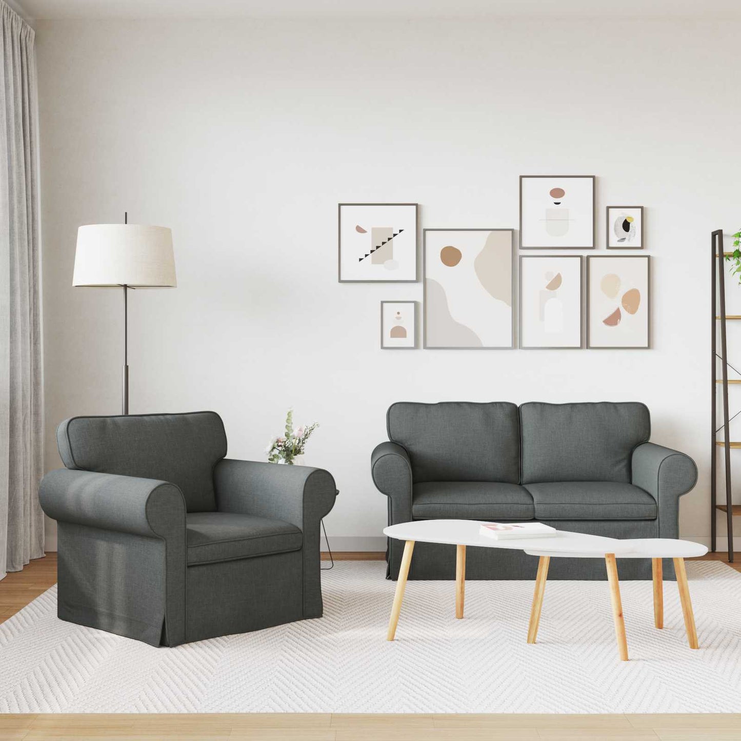 Divano 120cm 2 pcs Grigio scuro Metallo