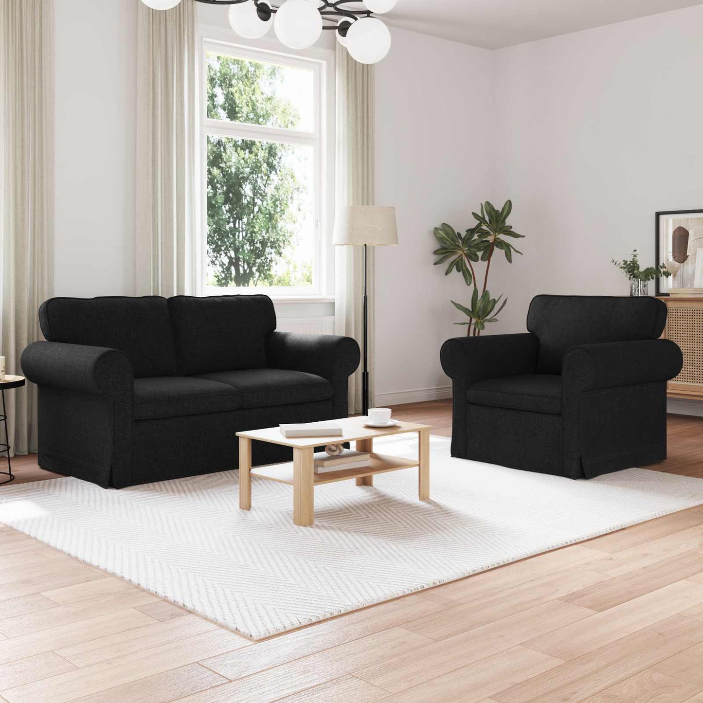 Set di divani 2 pcs Nero 155 x 82 x 80 cm Tessuto