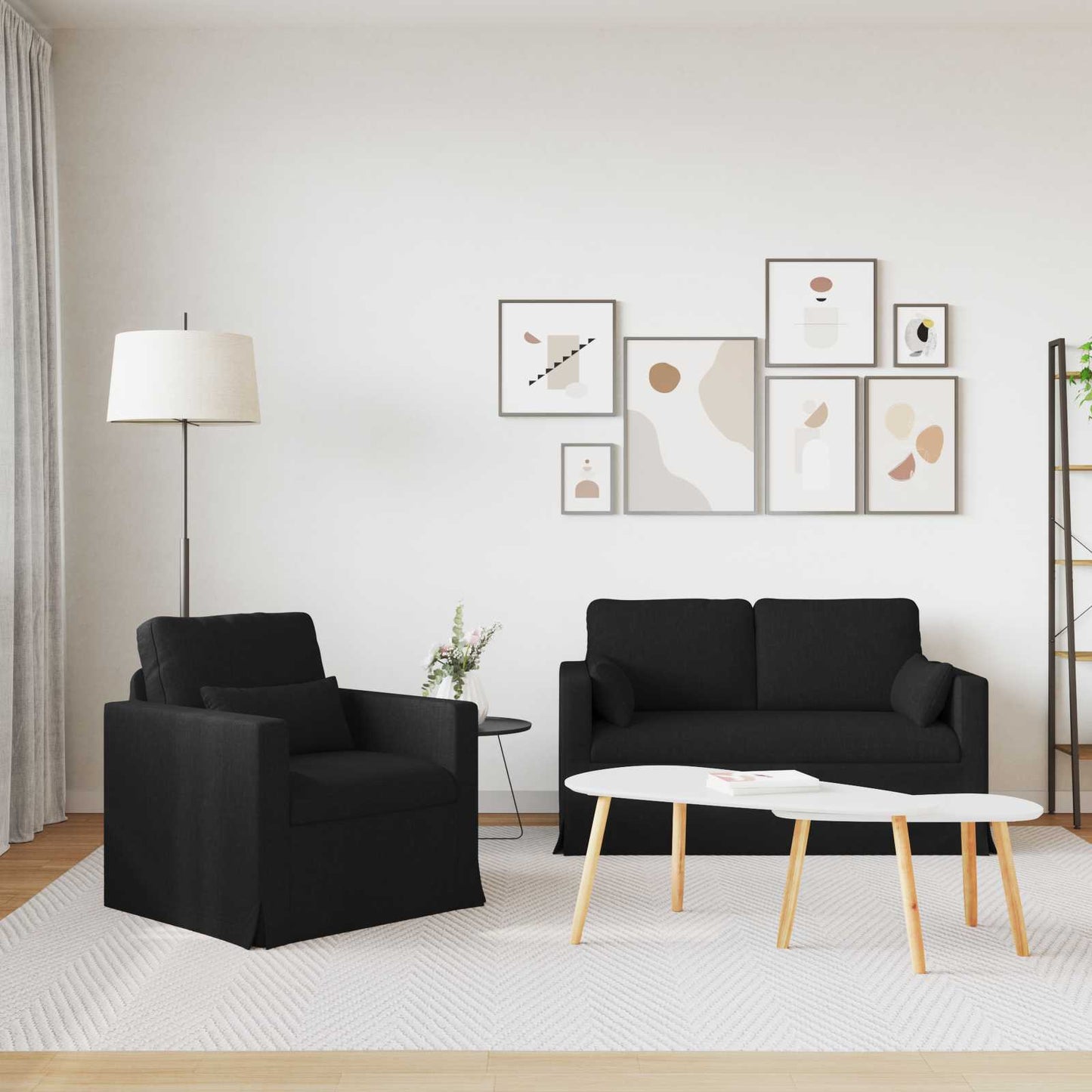 Set di divani 2 pcs Nero 139 x 78 x 80 cm Tessuto | homemem39