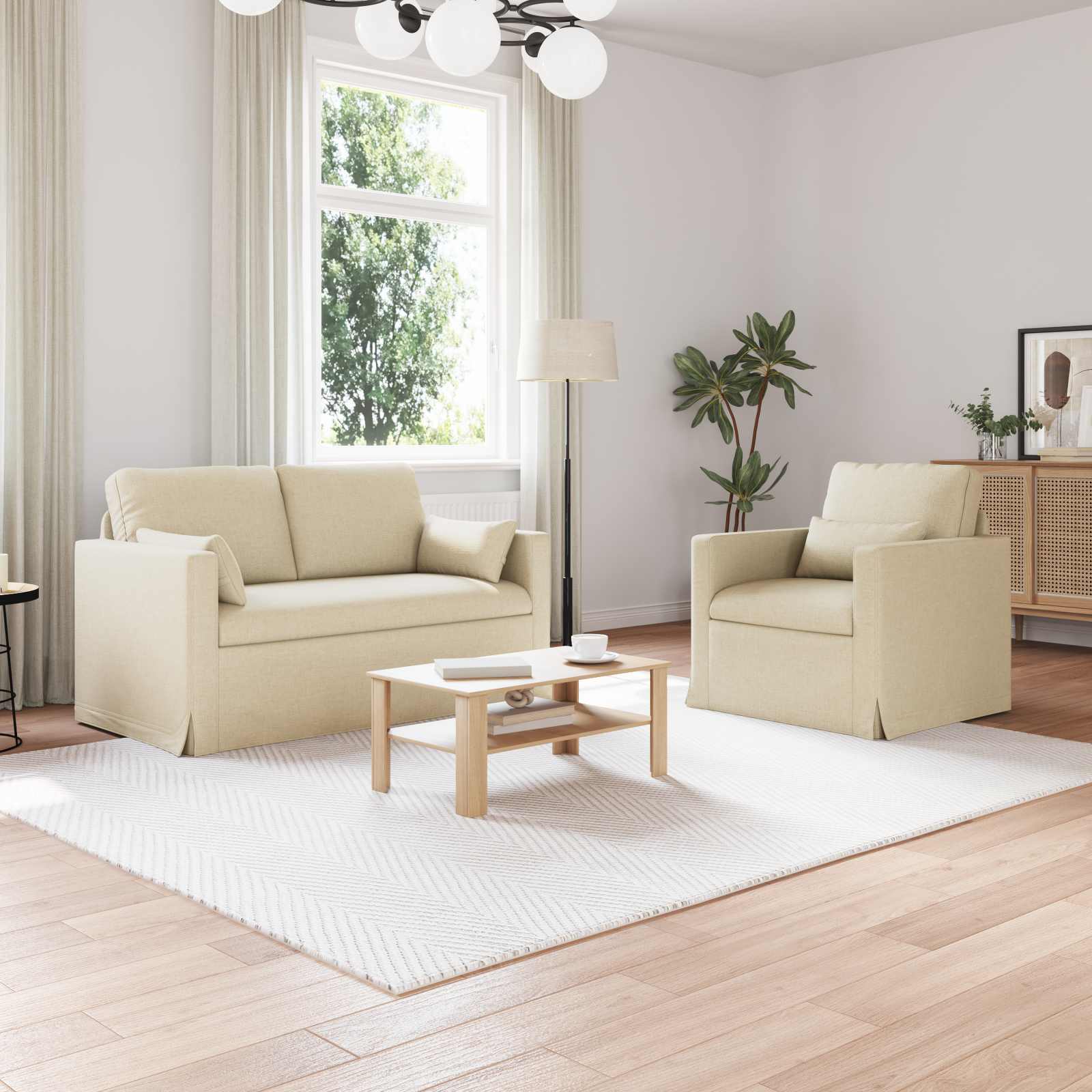 Set di divani 2 pcs Crema 139 x 78 x 80 cm Tessuto | homemem39