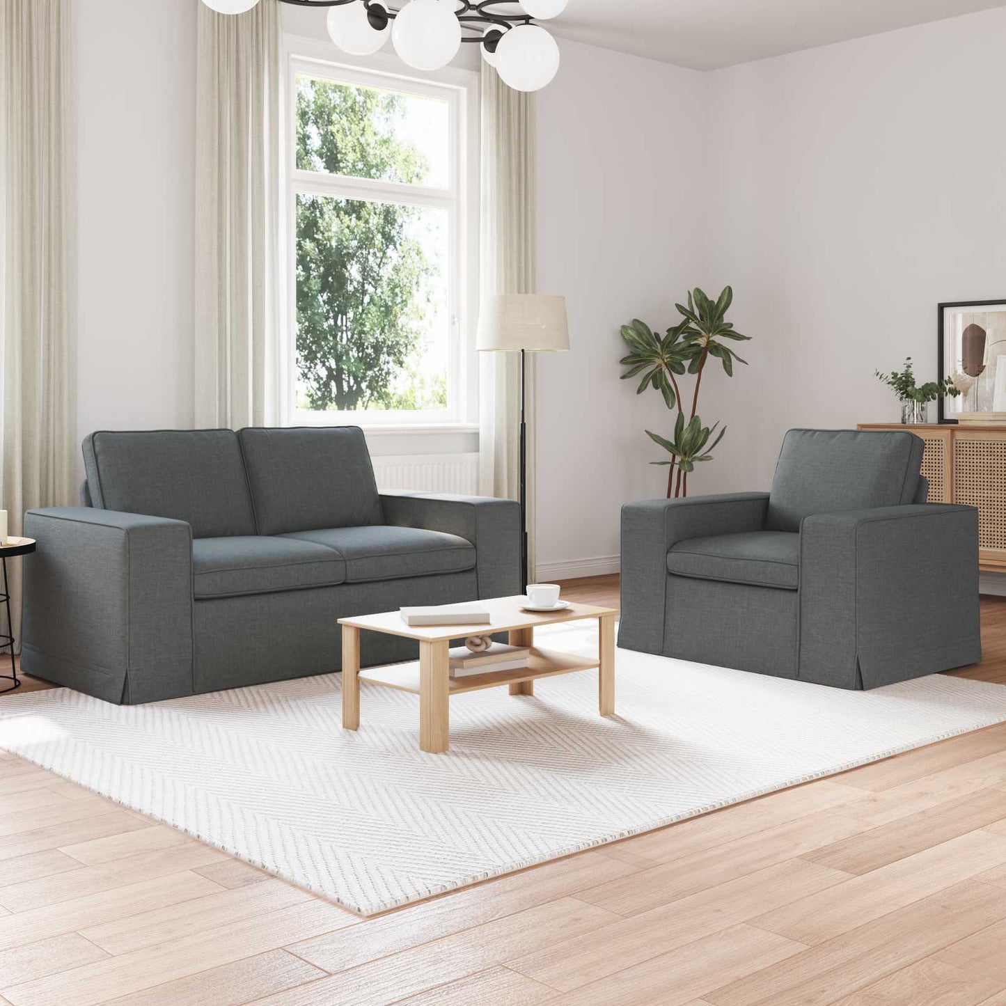 Set di divani 2 pcs Grigio scuro 162 x 80 x 82 cm Tessuto