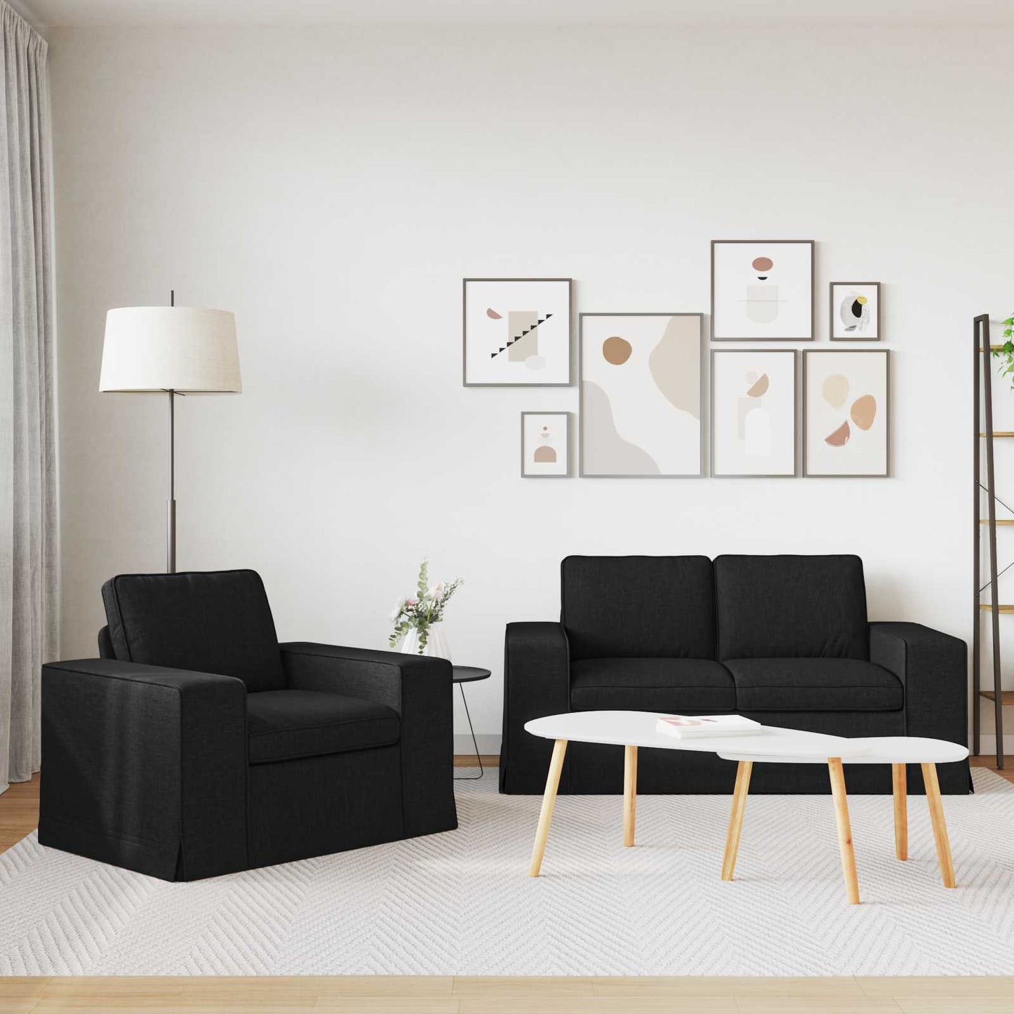 Set di divani 2 pcs Nero 162 x 80 x 82 cm Tessuto | homemem39