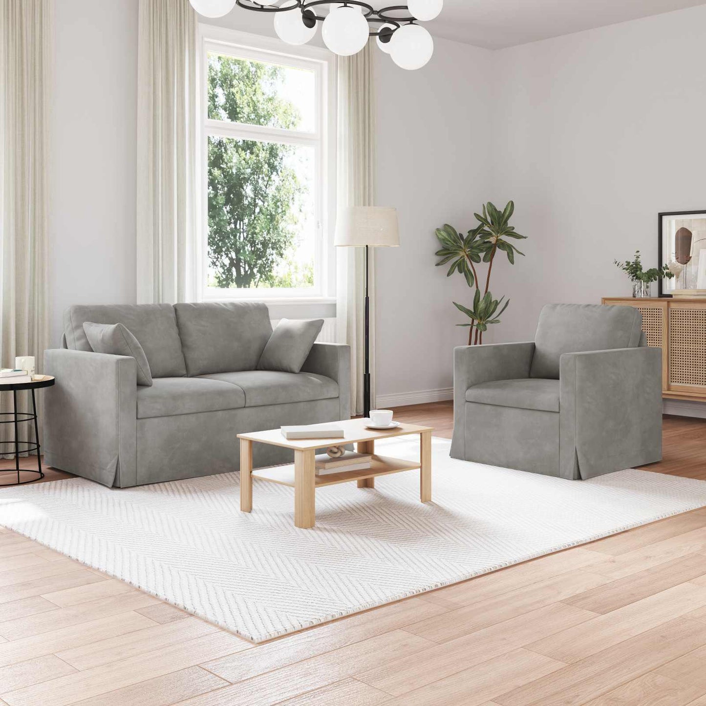 Set di divani 2 pcs Grigio chiaro 138 x 78 x 80 cm Velluto
