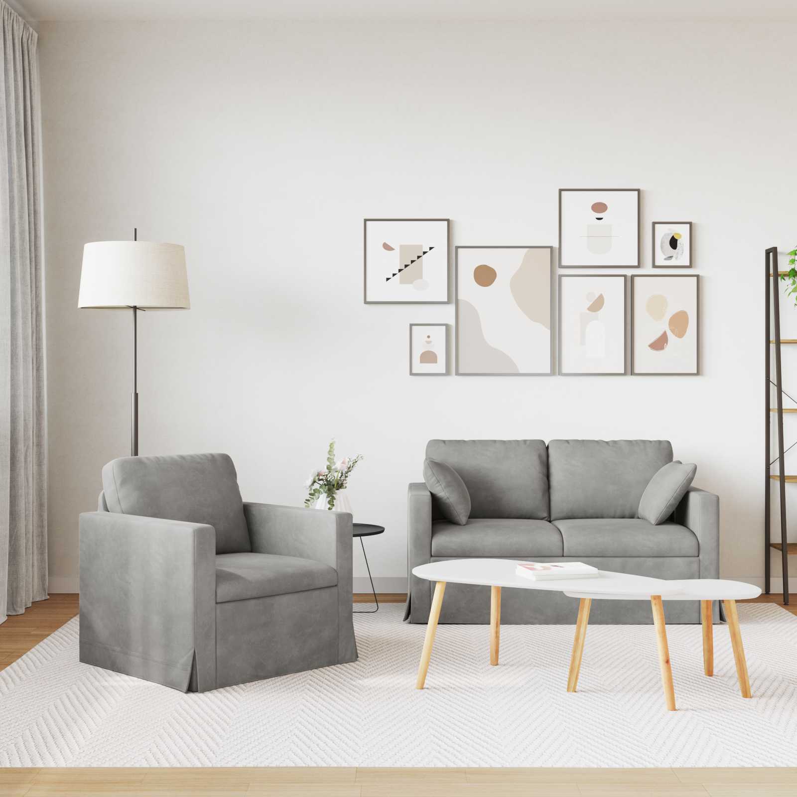 Set di divani 2 pcs Grigio chiaro 138 x 78 x 80 cm Velluto | homemem39
