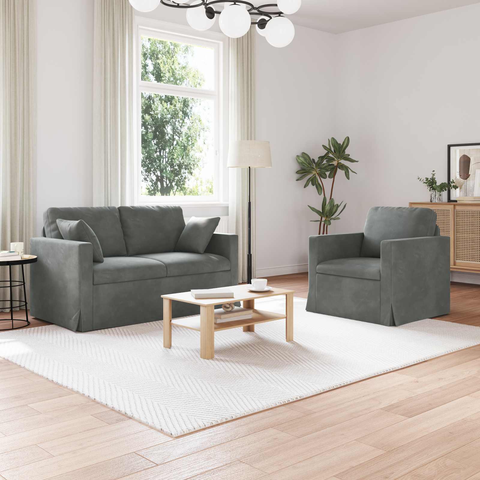 Set di divani 2 pcs Grigio scuro 138 x 78 x 80 cm Velluto | homemem39