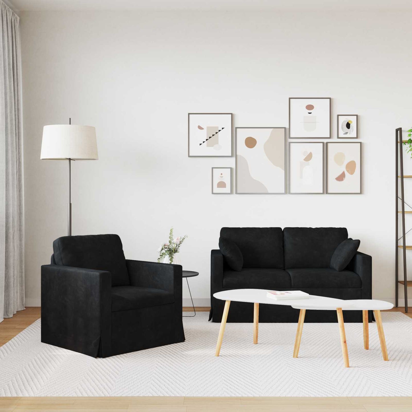 Set di divani 2 pcs Nero 138 x 78 x 80 cm Velluto | homemem39