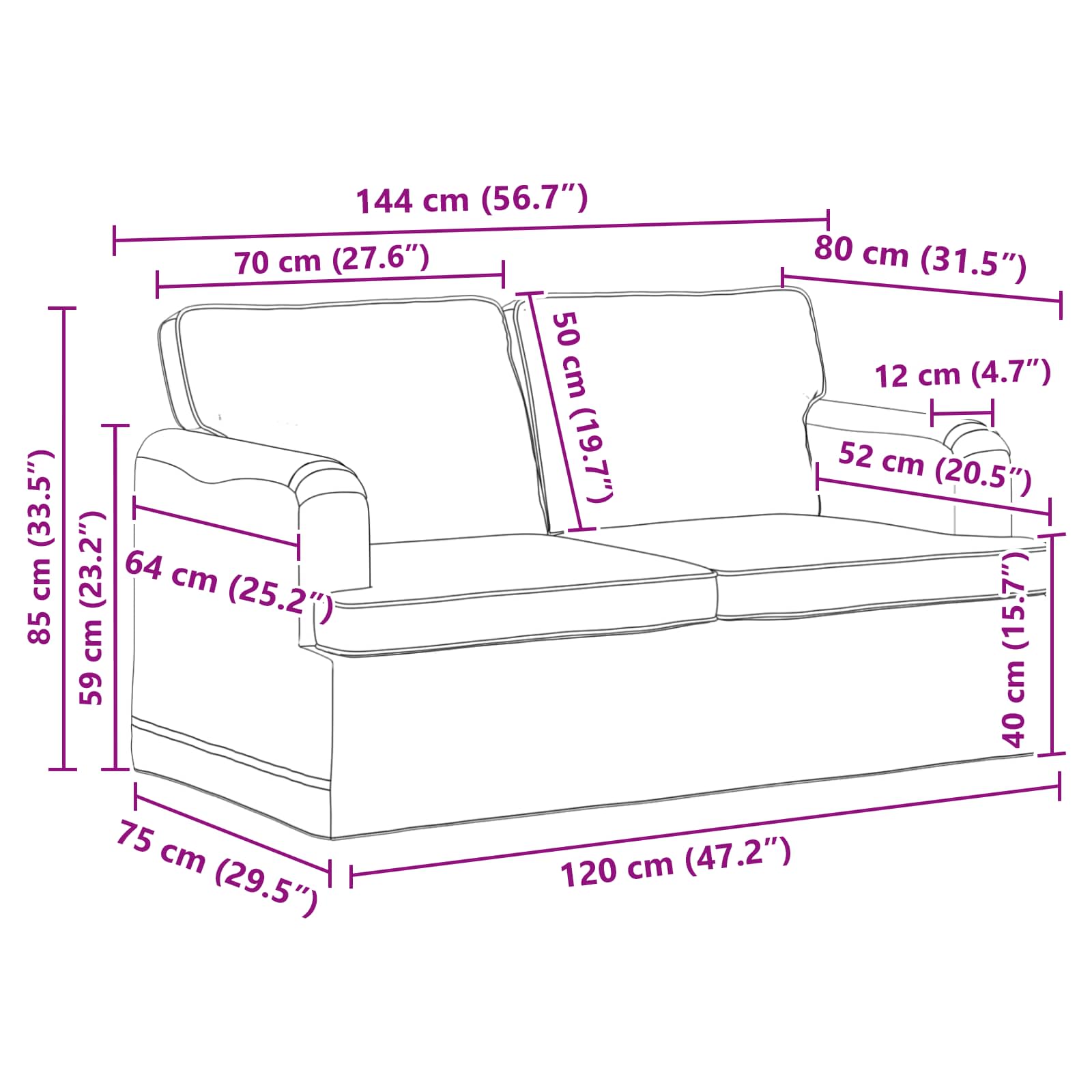 Set di divani 2 pcs Grigio scuro 144 x 80 x 85 cm Tessuto | homemem39