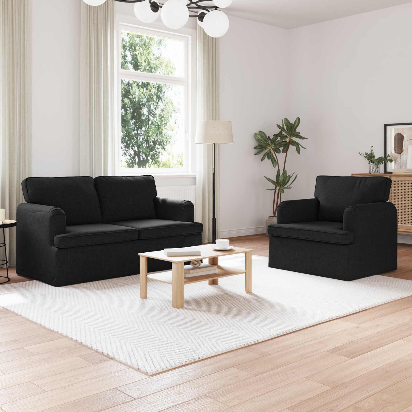 Set di divani 2 pcs Nero 144 x 80 x 85 cm Tessuto