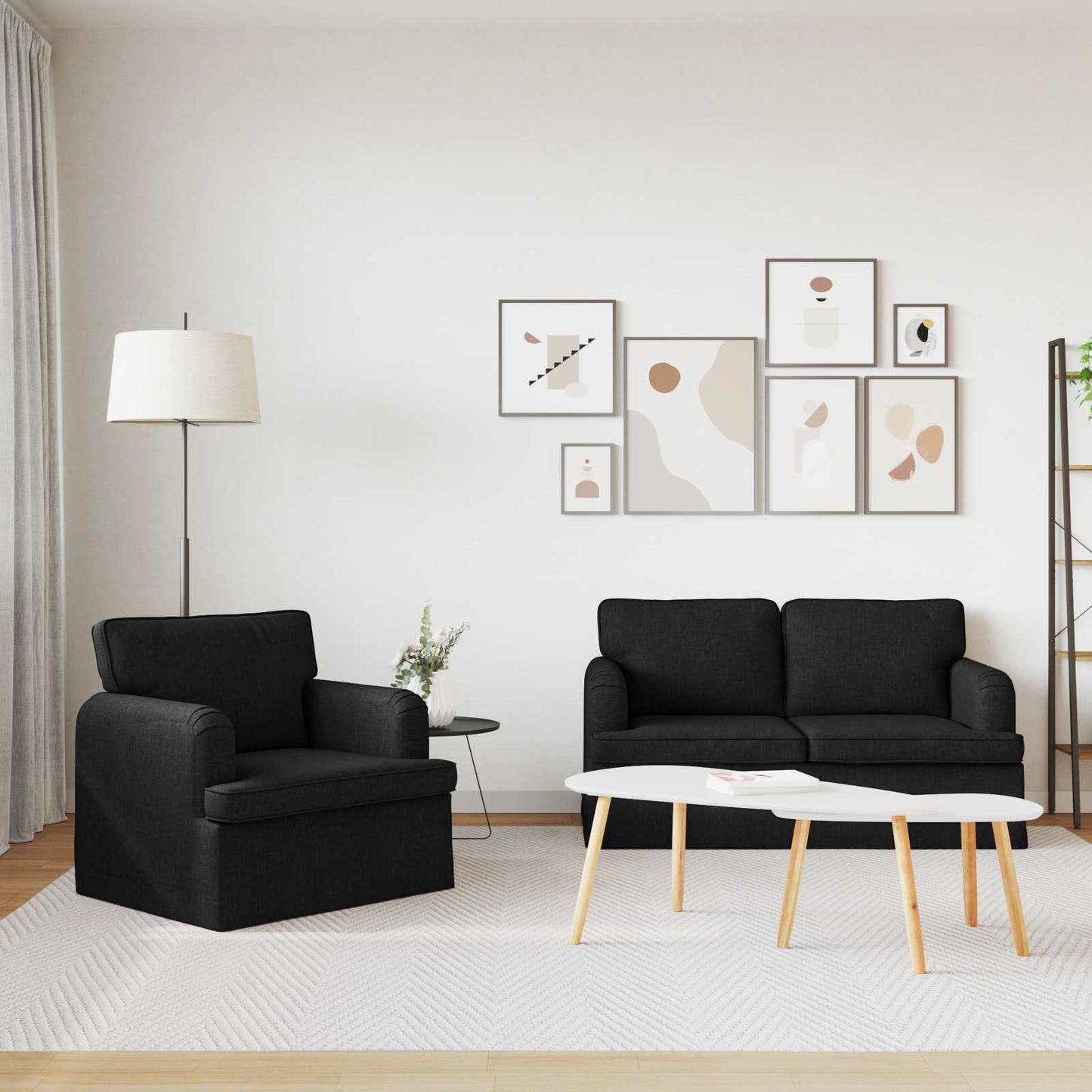 Set di divani 2 pcs Nero 144 x 80 x 85 cm Tessuto | homemem39