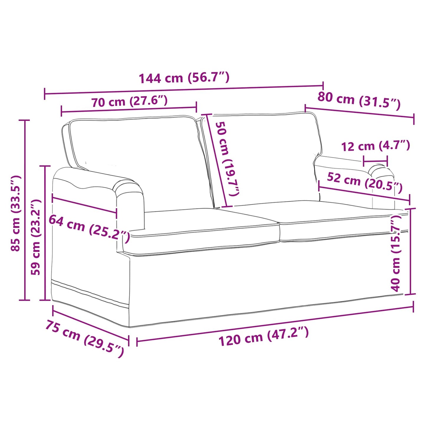 Set di divani 2 pcs Crema 144 x 80 x 85 cm Tessuto | homemem39