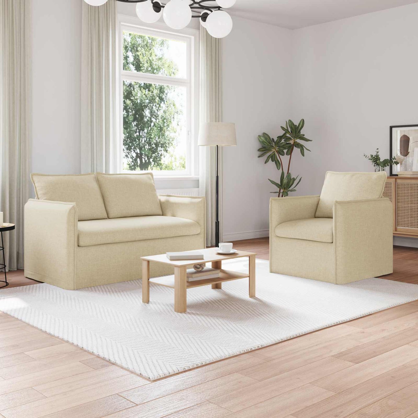 Set di divani 2 pcs Crema 136 x 82 x 85 cm Tessuto | homemem39