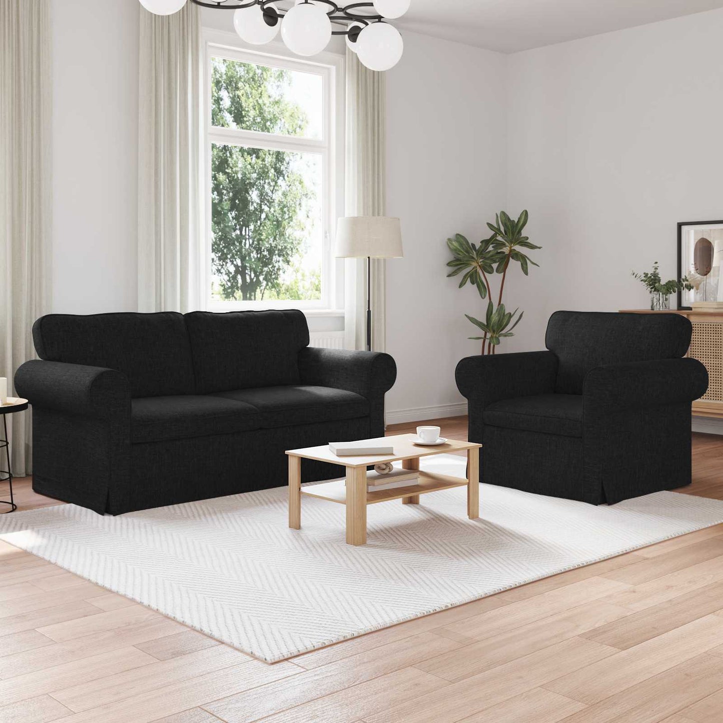 Set di divani 2 pcs Nero 175 x 82 x 80 cm Tessuto | homemem39