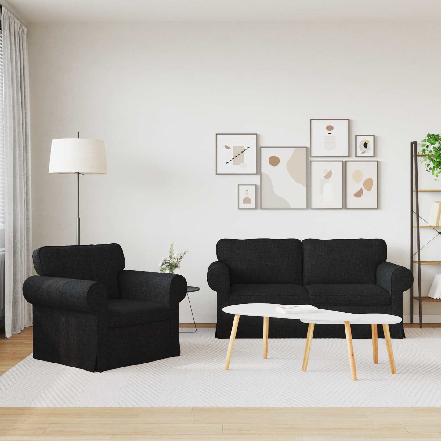 Set di divani 2 pcs Nero 175 x 82 x 80 cm Tessuto