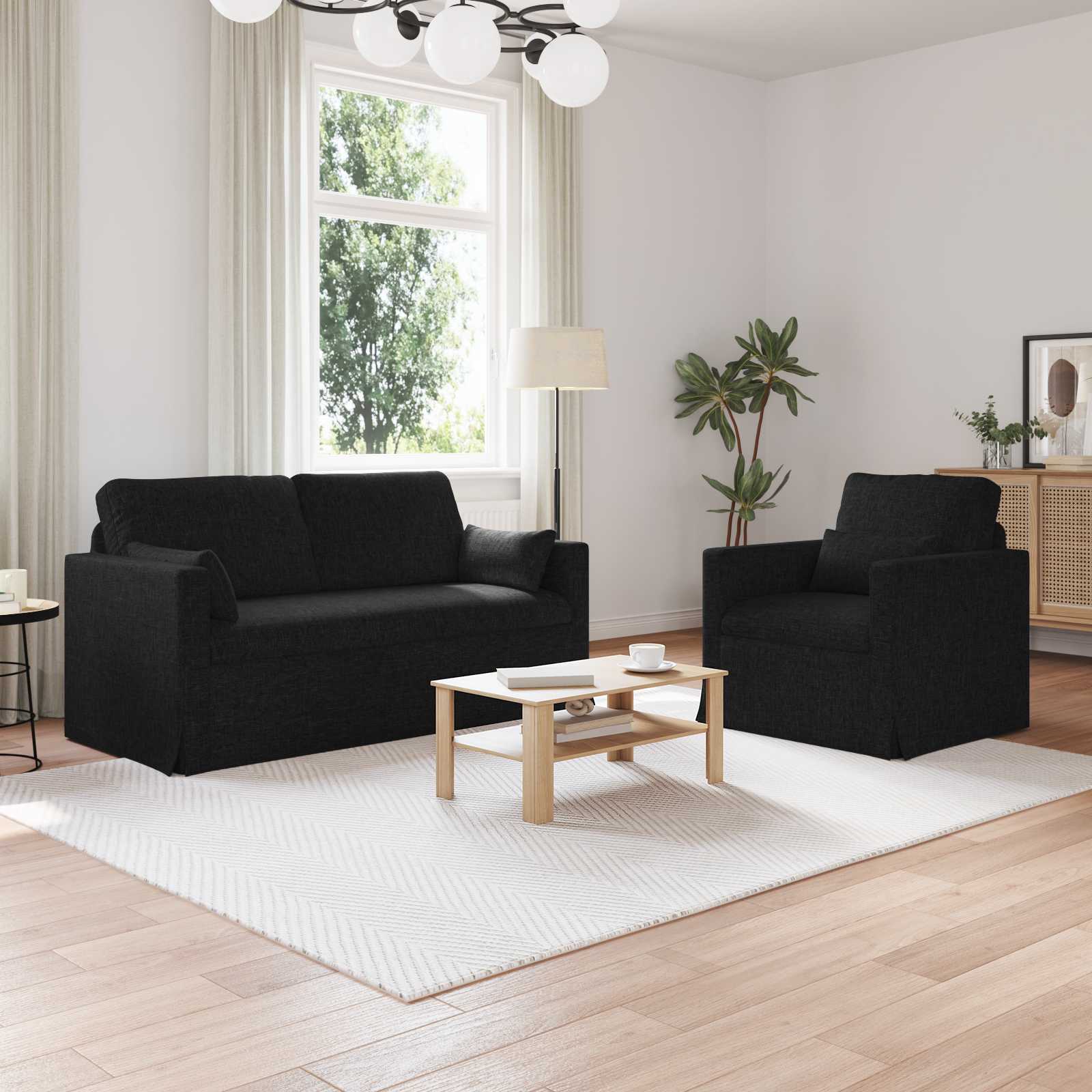 Set di divani 2 pcs Nero 158 x 78 x 80 cm Tessuto | homemem39