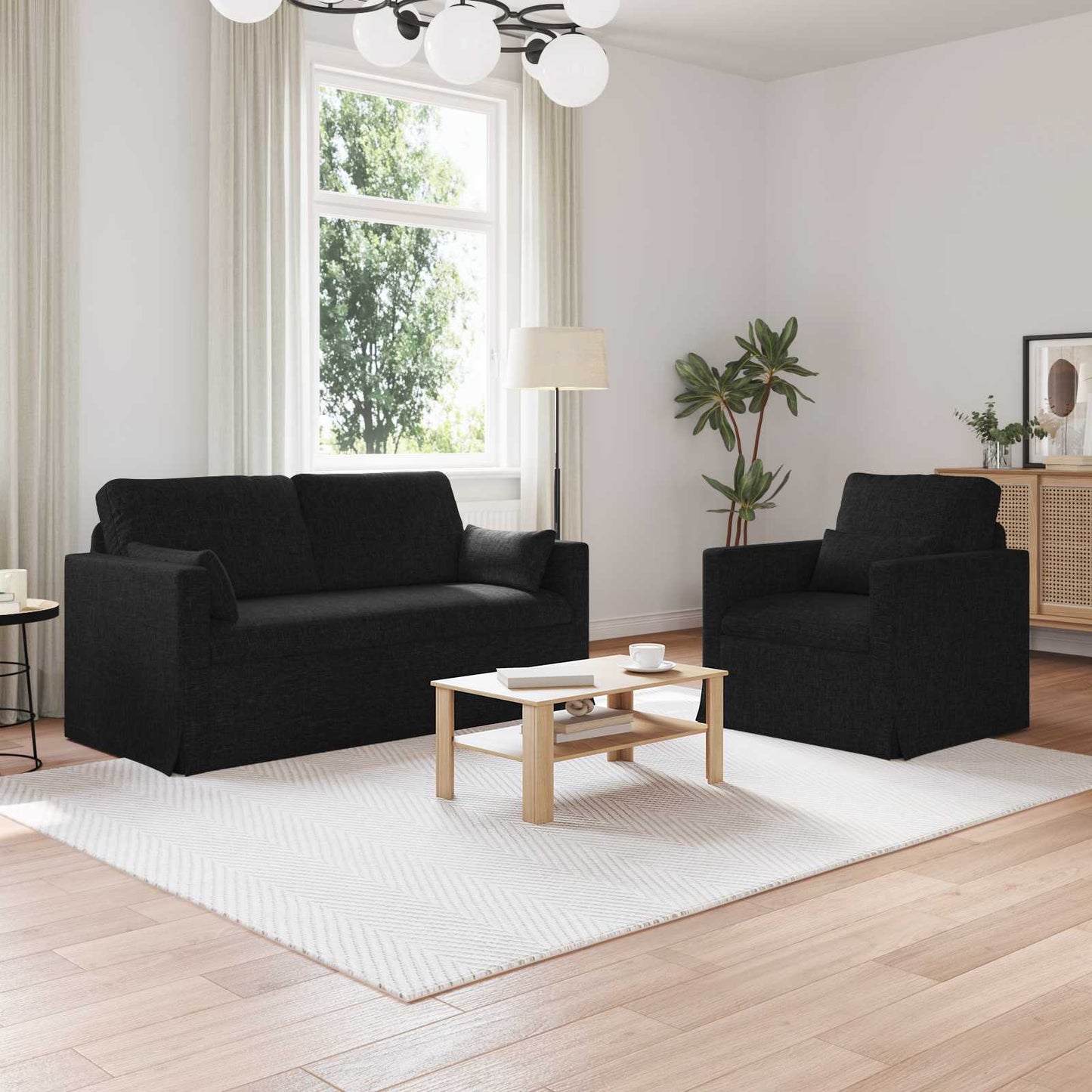 Set di divani 2 pcs Nero 158 x 78 x 80 cm Tessuto