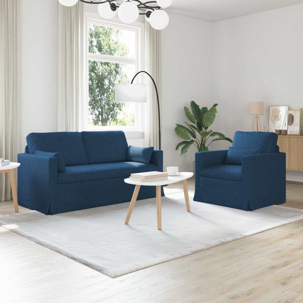 Set di divani 2 pz Blu Tessuto